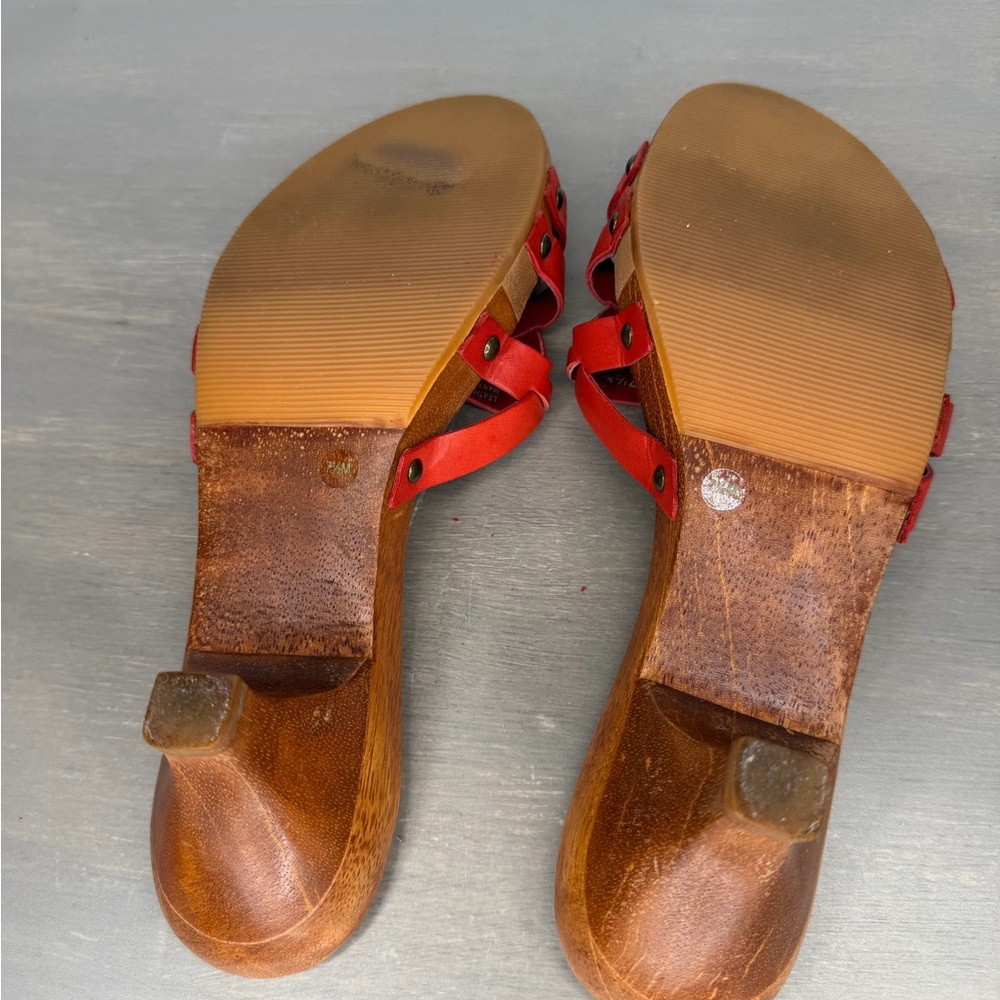 Gianni Bini Orange Slide On Sandals Open Toe Kitty Heel 100% Genuine Leather 7.5 - Picture 9 of 9